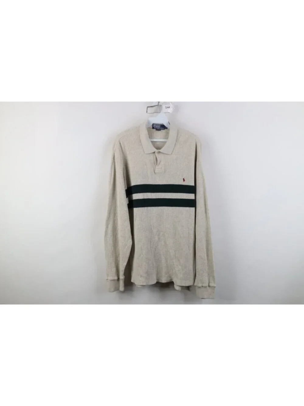 Vintage 90s Ralph Lauren Mens Large Color Block Thermal Knit Long Sleeve Polo